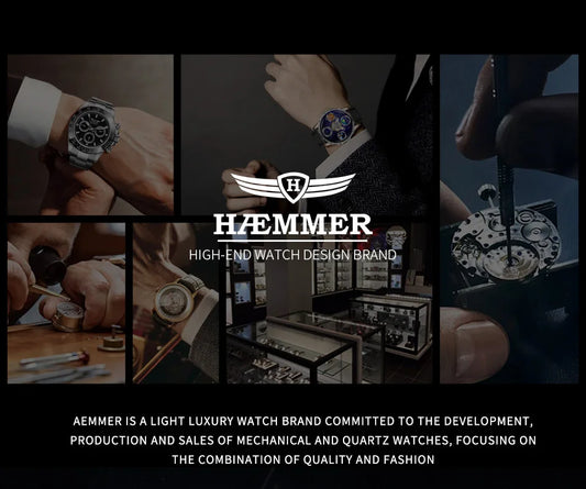 HAEMMER Luxury Men's Automatic Watch Top Brand Mechanical Frame Original Silver Fashion Watch Waterproof Clock Relogio Masculin
