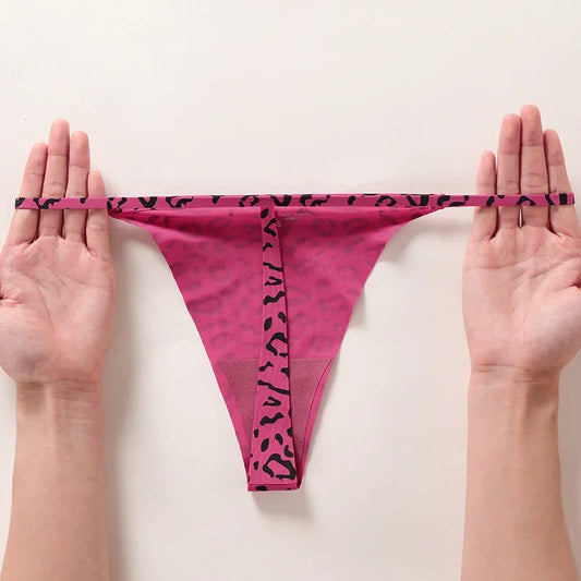 SP&CITY Leopard Print Thongs Sports Traceless Women’s Underpants Low Waist Ice Silk Thin Panties Breathable Fitness Briefs