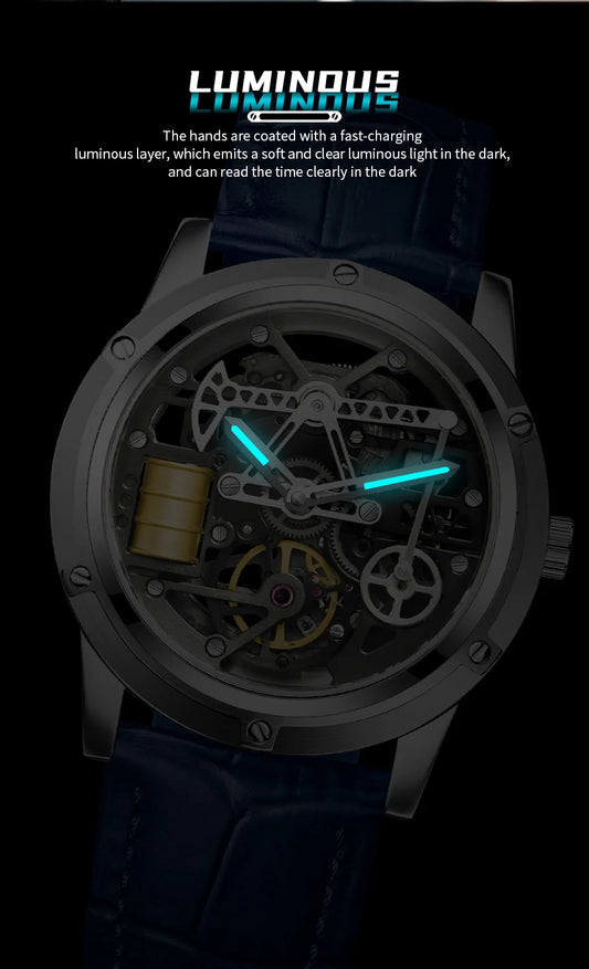 Pindu Men's New Mechanical Watch Leather Sapphire Crystal Commercial Men's Watch Miyota 8215 Automatic Watch 50m Waterproof