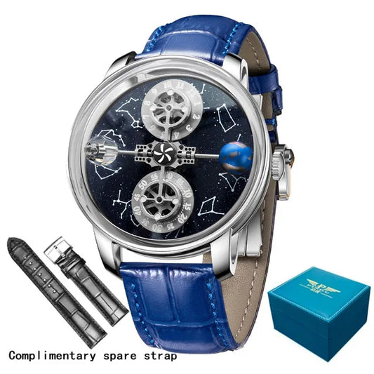 PINDU Watches New Mechanical Celestial Body Starry Twelve Constellations Sapphire Waterproof Men  Leather Wristwatches 8215A Box