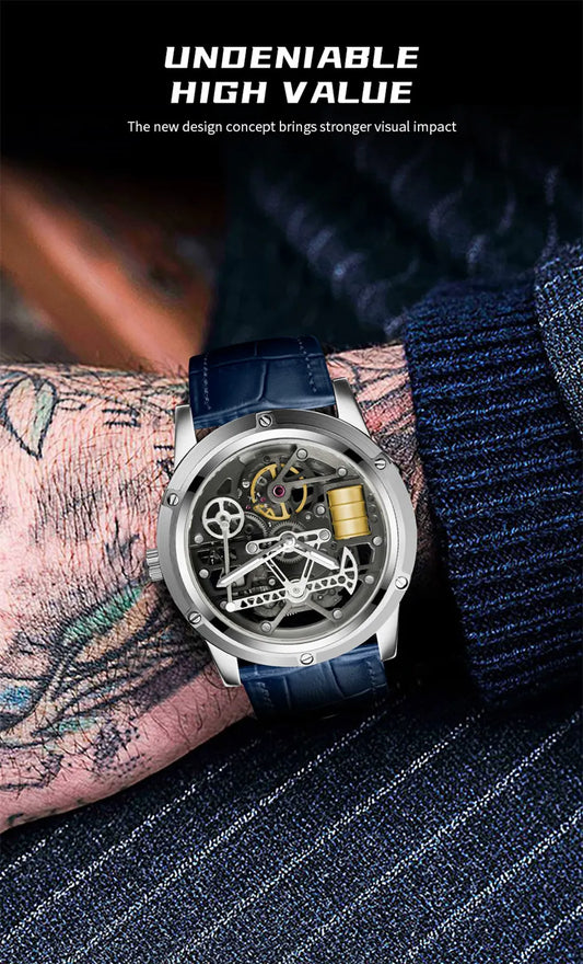 PINDU Watch Miyata 8215 Mechanical Movement Sapphire Mirror Waterproof Luminous Oil Well Business Men Mechanical Wristwatches