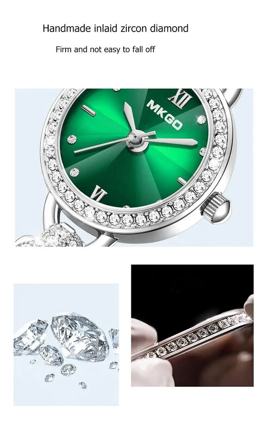 2025 Ladies Fashion Quartz Watch Waterproof Luxury Diamond Inlaid Charming Bracelet Jewelry Full of Sparkling Stones for Women