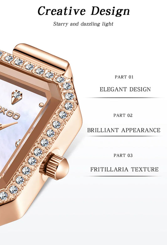 UTHAI W40 Watch For Women Pearl Fritillary Square Waterproof Fashion Luxury Amethyst Diamond inlaid Lady Bracelet Wristwatches
