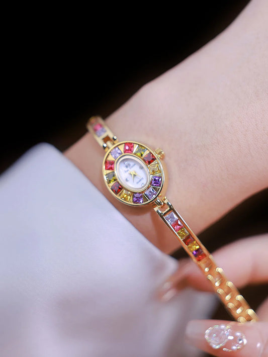 UTHAI Women's Chain Watch Brand Light Luxury Gold Gradient Rainbow Bracelet Waterproof Ladies Fashion Quartz clock Watches Gift