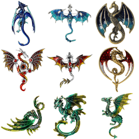Enamel Dragon Pins for Women Rhinestone Flying Dragons Brooches Office Party Friend Gifts Jewelry Accessories
