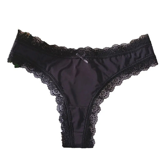 Comfortable Seamless Ice Silk Panties Cotton Crotch Thong Lace Bow Briefs Underwear Low Waist Women's Summer Panties Girl