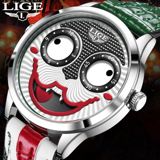LIGE New Creative Watches For Men Fashion Clown Quartz Wristwatch Top Brand Luxury Cool Joker Waterproof Men Watch Reloj Hombre