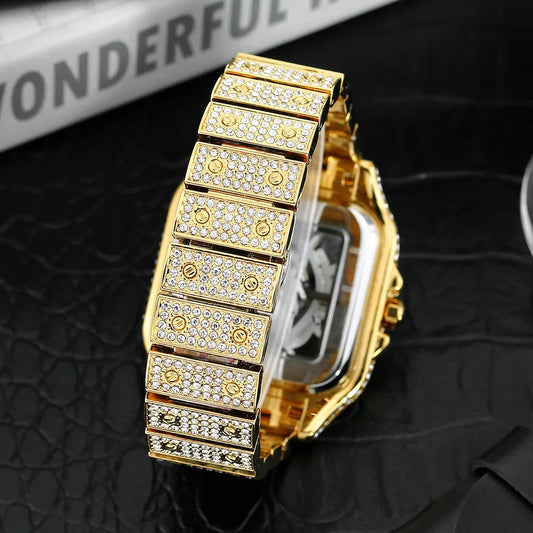 THAI W86 New 2024 Fashion Square Men's Watches Luxury Hollow Hip Hop Full Diamond Metal Waterproof Male Quartz Clock Watch Gift