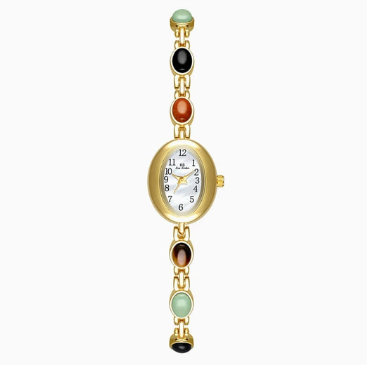 2025 Women quartz Watch Luxury Brand Retro Natural Dongling Stone Hotan Jade Waterproof Ladies Advanced Chain Wristwatches gift
