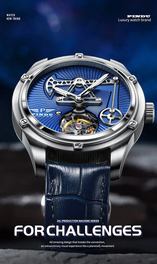 PINDU New Mechanical Watch For Men Leather Sapphire Crystal Business Men's  Watch Miyota 8215 Automatic Watches 50M Waterproof