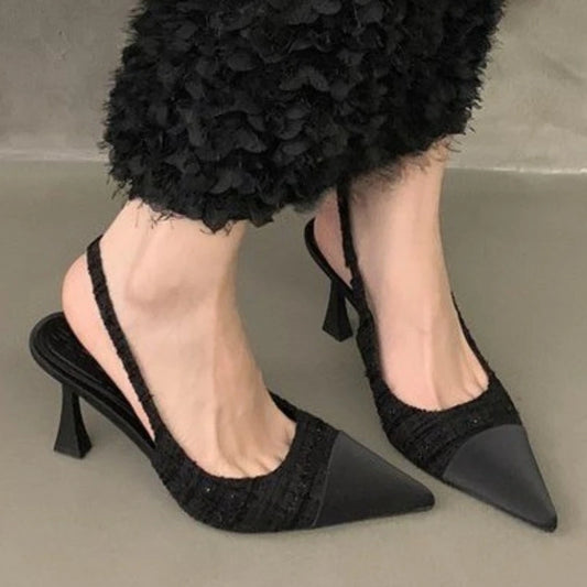 New Fashionable Comfortable Elegant Sexy Small Toe Stiletto High Heels French High Heels Baotou Back Hollow Sandals  Women