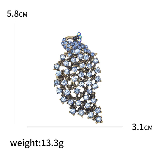 Fully Rhinestone Peacock Bird Brooch Fashionable and Elegant Coat Pin Jewelry Accessories and Gifts