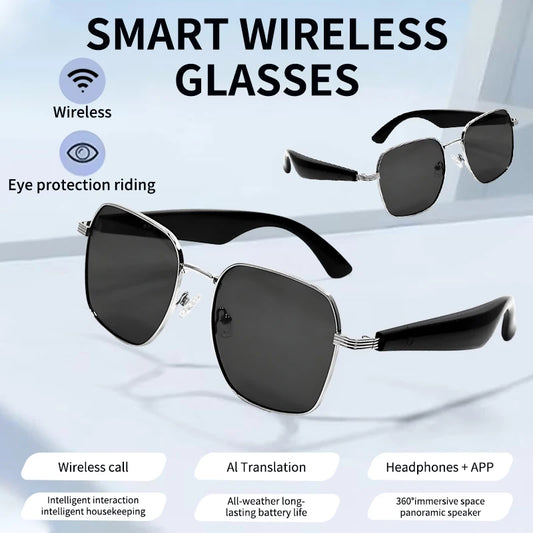 LIGE Smart Glasses Sunglasses with Bluetooth Speaker Wirless 5.4 Athletic Outdoor UV Protection AI translation Camera Glasses