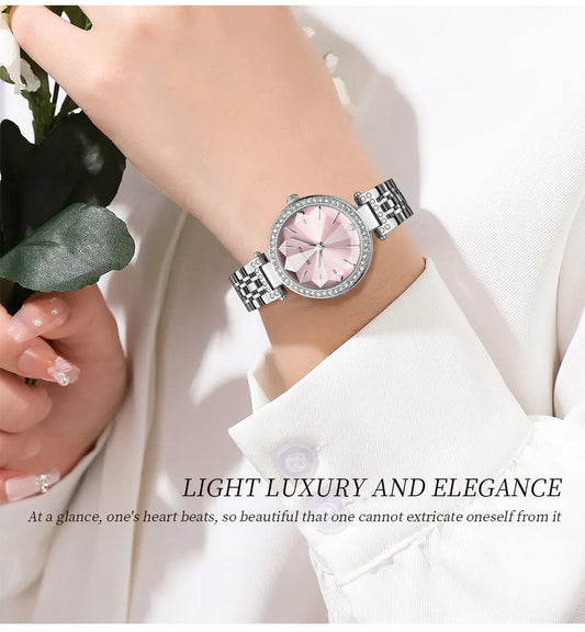 NIBOSI Simple Romantic Female Watch Rhinestone Dial Rhombus Stainless Steel Luxury Lady Quartz Wristwatches Relogio Feminino