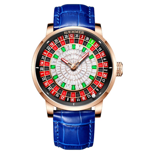 HAEMMER High end Design New Mechanical Watch NH35 Rotating Dial Las Vegas Roulette Desktop Theme Men's Diamond Luminous Watch