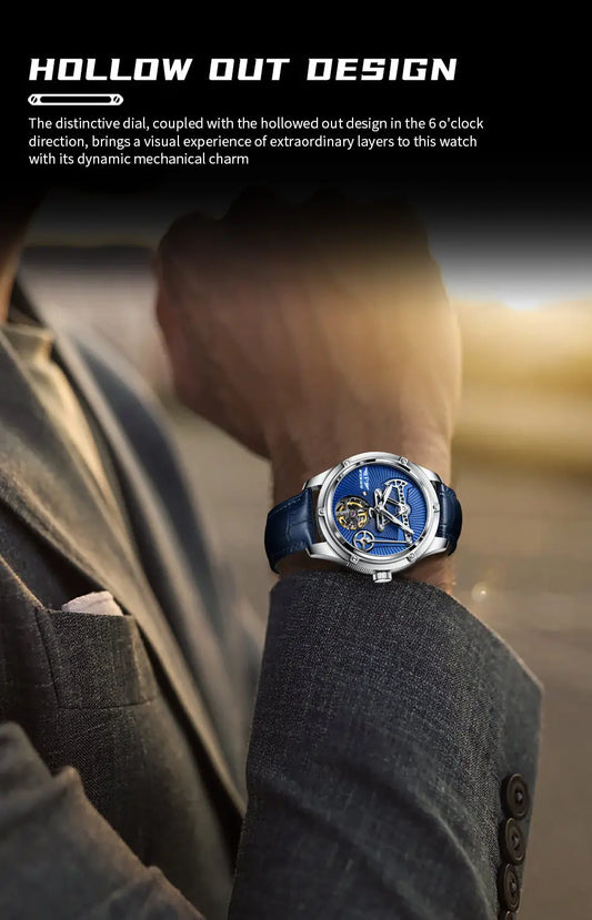 PINDU New Mechanical Watch For Men Leather Sapphire Crystal Business Men's  Watch Miyota 8215 Automatic Watches 50M Waterproof