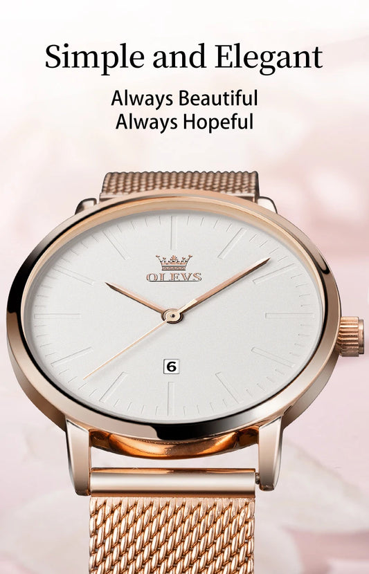 OLEVS Luxury Fashion Watch for Women Rose Gold Waterproof Quartz Ladies Wristwatch Original Simple Women's Watches Montre Femme