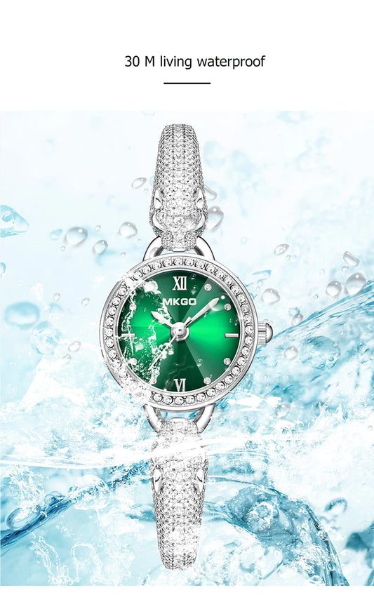 UTHAI L30 New Women's Fashion Quartz Watch Leopard Head Waterproof Bracelet Light Luxury Inlaid Shining Jewelry Full of Diamonds