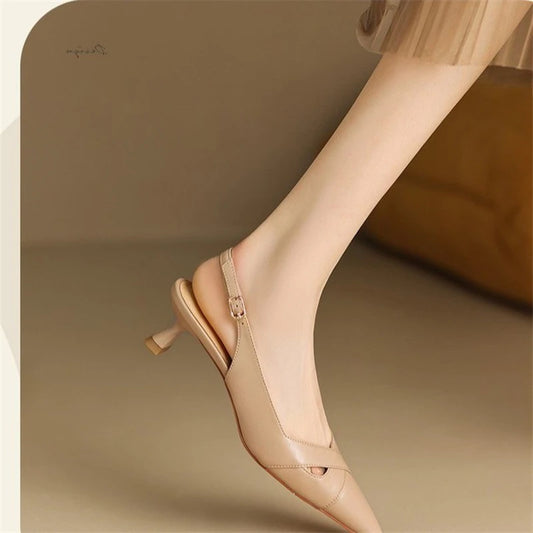 New Summer Fashion Comfortable Casual Wear-resistant Shallow Mouth Pointed Toe Toe Hollow Back High Heels Sheepskin Sandals
