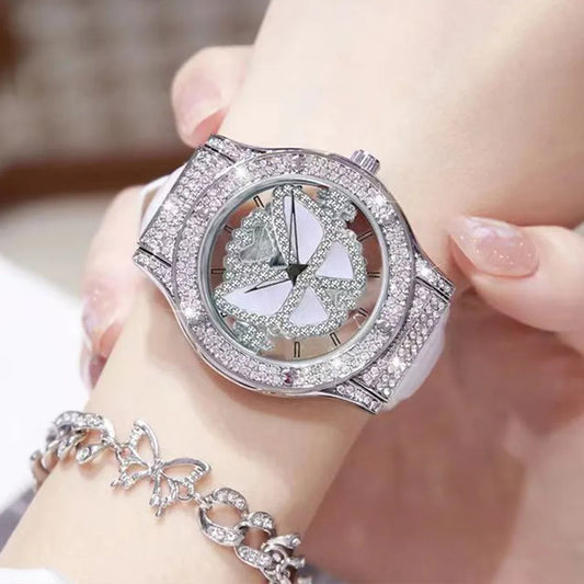 New Watch Women Full Diamond Light Luxury Hollow Full Sky Star butterfly Leather Waterproof Female Fashion Quartz Watches