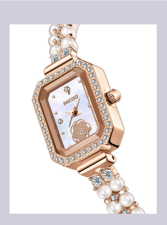 UTHAI W40 Watch For Women Pearl Fritillary Square Waterproof Fashion Luxury Amethyst Diamond inlaid Lady Bracelet Wristwatches