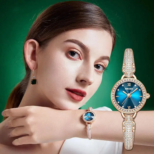 2025 Ladies Fashion Quartz Watch Waterproof Luxury Diamond Inlaid Charming Bracelet Jewelry Full of Sparkling Stones for Women