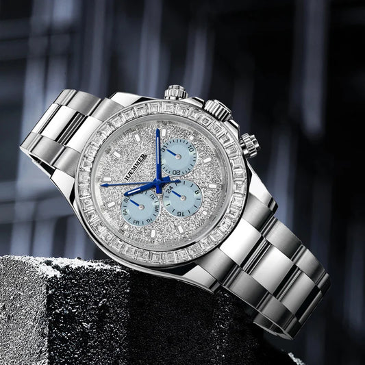 2024 HAEMMER New Men's Watch Luxury Automatic Watch Men's Stainless Steel Multi functional Mechanical Watch Diamond Waterproof