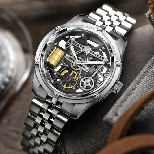 Pindu Men's New Mechanical Watch Leather Sapphire Crystal Commercial Men's Watch Miyota 8215 Automatic Watch 50m Waterproof