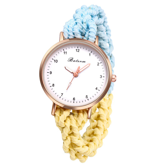 LANCARDO Quartz Braided Scrunchie Watch Elastic Rope Watch Digital Dial Women Multi-functional Ultra-thin Student Bracelet Watch
