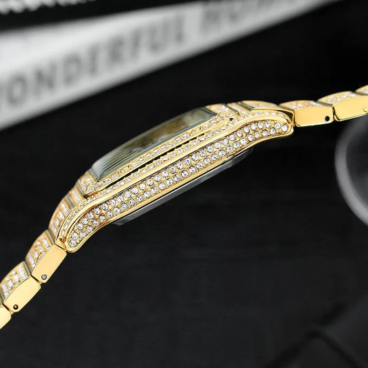 THAI W86 New 2024 Fashion Square Men's Watches Luxury Hollow Hip Hop Full Diamond Metal Waterproof Male Quartz Clock Watch Gift