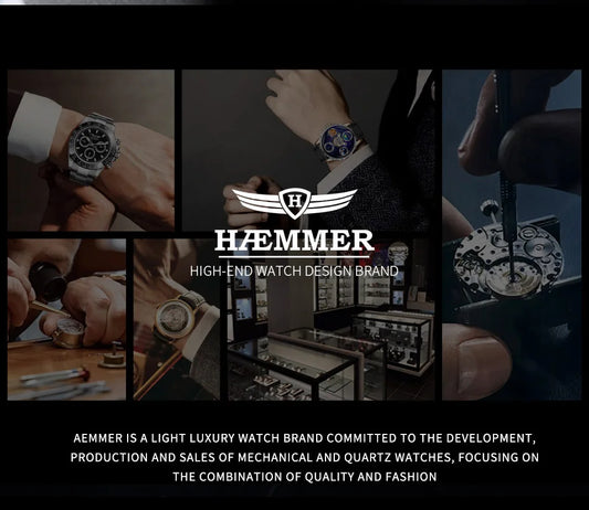2024 HAEMMER New Men's Watch Luxury Automatic Watch Men's Stainless Steel Multi functional Mechanical Watch Diamond Waterproof