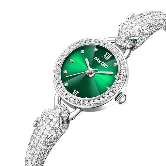 UTHAI L30 New Women's Fashion Quartz Watch Leopard Head Waterproof Bracelet Light Luxury Inlaid Shining Jewelry Full of Diamonds
