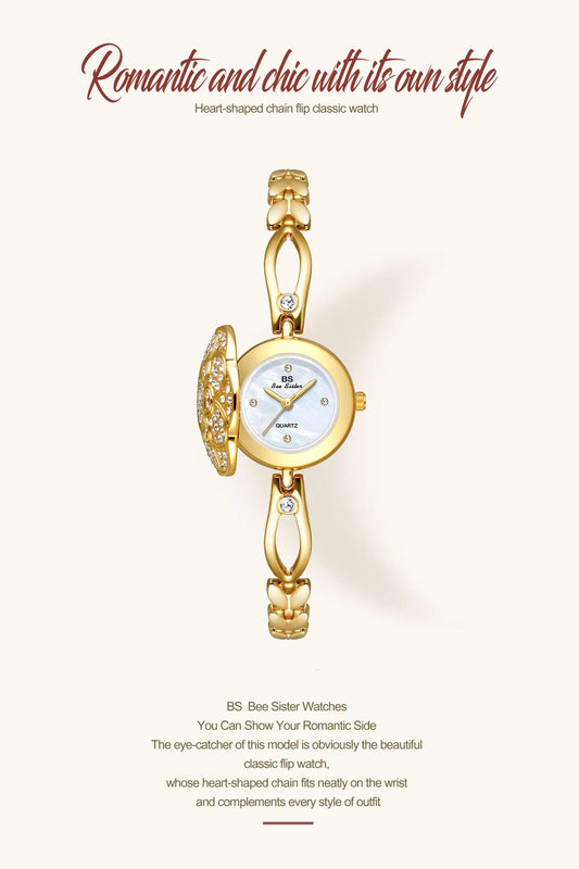 UTHAI Women's Watch Flip Cap Light Luxury Camellia Bracelet Wristwatch Waterproof Temperament Ladies Fashion Quartz Watches Gift