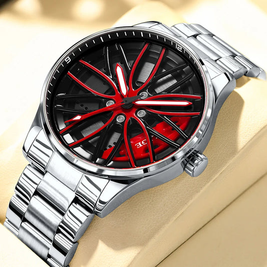 LIGE Waterproof Watches for Men Fashion Military Sports Chronograph Casual 360° Rotate Car Wheel Rim Hub Men Watch Montre Homme