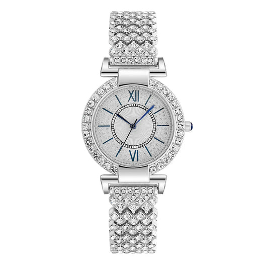 UTHAI H11 Women's Fashion Quartz Watch Full Diamond Steel Band Water Diamond Full Sky Star Roman Pattern Bracelet Watches Girl