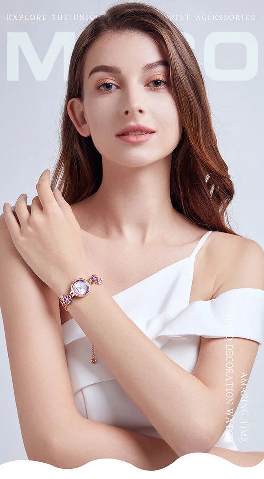 UTHAI W39 Women's Fashion Light Luxury Quartz Bracelet Watch Waterproof Premium Exquisite Violet Crystal Female's Watches Gift