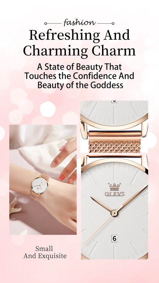 OLEVS Luxury Fashion Watch for Women Rose Gold Waterproof Quartz Ladies Wristwatch Original Simple Women's Watches Montre Femme