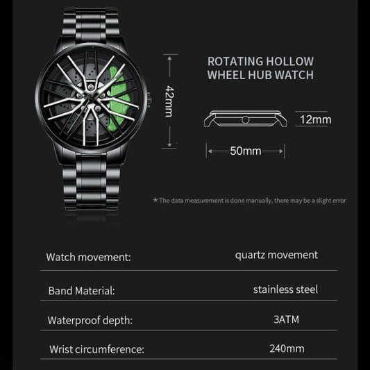 VA VA VOOM LT01 Cool Sports Car Wheel Elements Come Running Quartz Luminous Waterproof Steel Belt Watches for Man Reloj Hombre