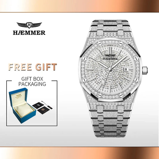 HAEMMER Luxury Men's Automatic Watch Top Brand Mechanical Frame Original Silver Fashion Watch Waterproof Clock Relogio Masculin