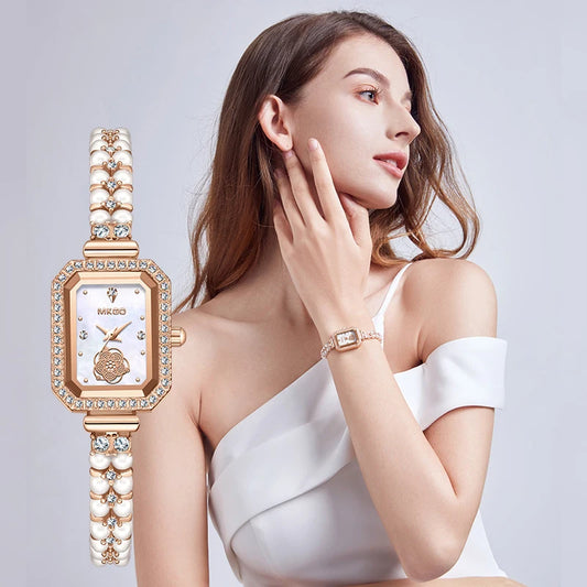 UTHAI W40 Watch For Women Pearl Fritillary Square Waterproof Fashion Luxury Amethyst Diamond inlaid Lady Bracelet Wristwatches