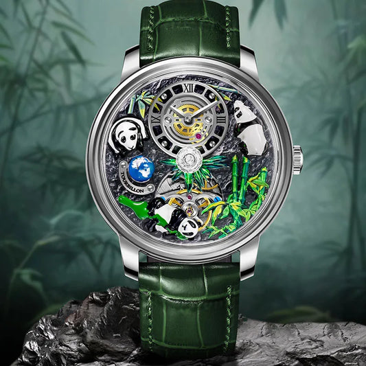 2025 PINDU New Panda Series National Treasure Symbol Men Mechanical Watch Rotating Crystal Ball 45.5MM Wristwatches Men M2791B