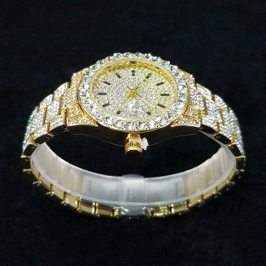 Elegant Full Diamond Female Watches Fashion Silver Round Stainless Steel Quartz Watch Iced Out Shiny Waterproof Gift for Women