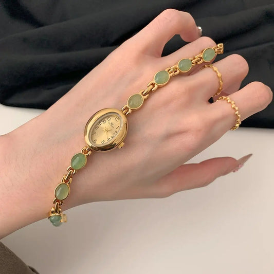 Jade exquisite and compact wristwatch with oval dial, light luxury and niche exquisite women's watch, 2025 new model
