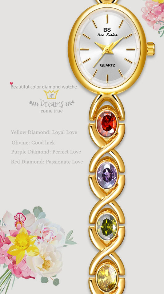 UTHAI Watch For Women Light Luxury Brand Retro Oval Rainbow Bracelet watches Waterproof Ladies Fashion Quartz Clock Wristwatches