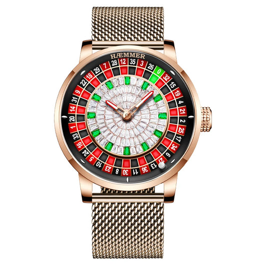 HAEMMER High end Design New Mechanical Watch NH35 Rotating Dial Las Vegas Roulette Desktop Theme Men's Diamond Luminous Watch