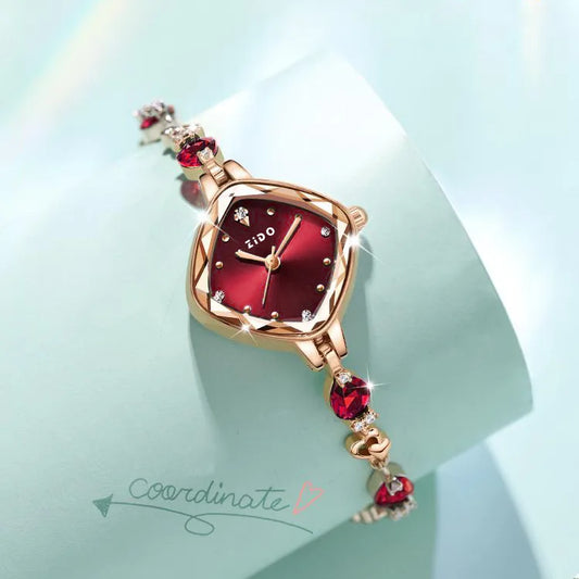 Women's Watch Brand Red High Beauty Luxury Crystal Diamond Metal Bracelet Waterproof Diamond Female Fashion Clock Watches gift