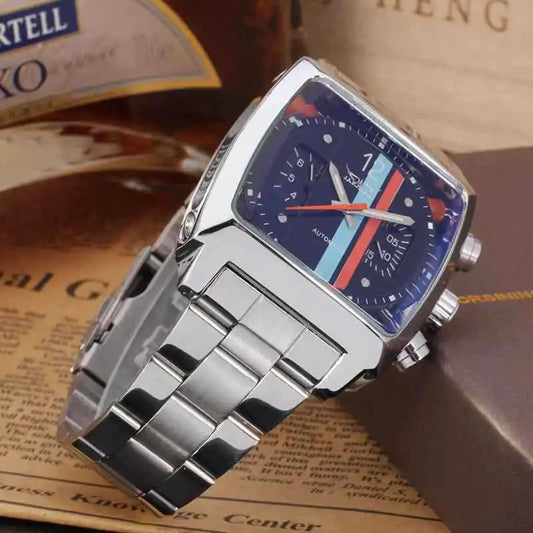 JARAGAR 569 Men's Mechanical Watch Fashion Design Square Dial Date Week Waterproof Steel Strap Leisure Wristwatch
