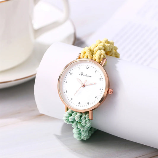 LANCARDO Quartz Braided Scrunchie Watch Elastic Rope Watch Digital Dial Women Multi-functional Ultra-thin Student Bracelet Watch