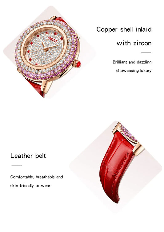 UTHAI W43 New Women's Brand Quartz Watch Luxury Full Diamond Jewelry Crystal Gem Scale Waterproof Leather Band Ladies Watches