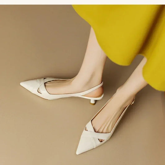 New Elegant Comfortable and Fashionable Sandals Summer Solid Color Hollow Pointed Toe Breathable Casual Party High Heels